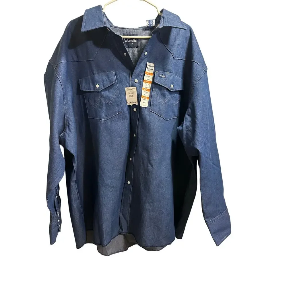 Wrangler Cowboy Cut Western Snap Shirt Mens 20X36 Big Blue Classic Fit NWT